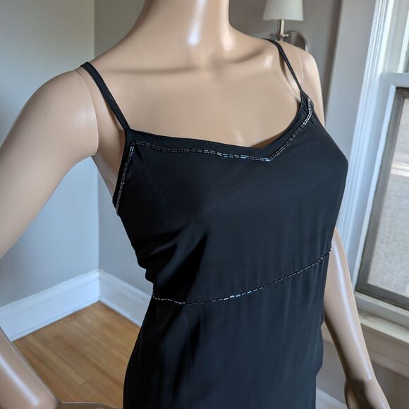 Vintage Y2K Express Black Midi Dress Beaded Evening Whimsigoth Size 9/10 - Picture 4 of 11